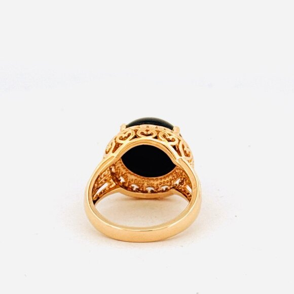 Gold Over Sterling Silver 925 Black Onyx Statement Ring, Filigree, Size 10, 9.13 - Picture 3 of 10